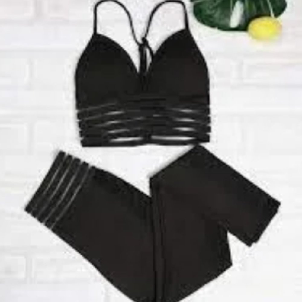 Mesh Detail Leggings and Sport Bra Matching Set